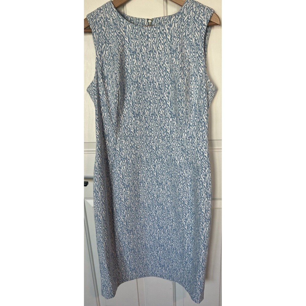 Calvin Klein Blue White Size 14 Sheath Dress Sleeveless Knit